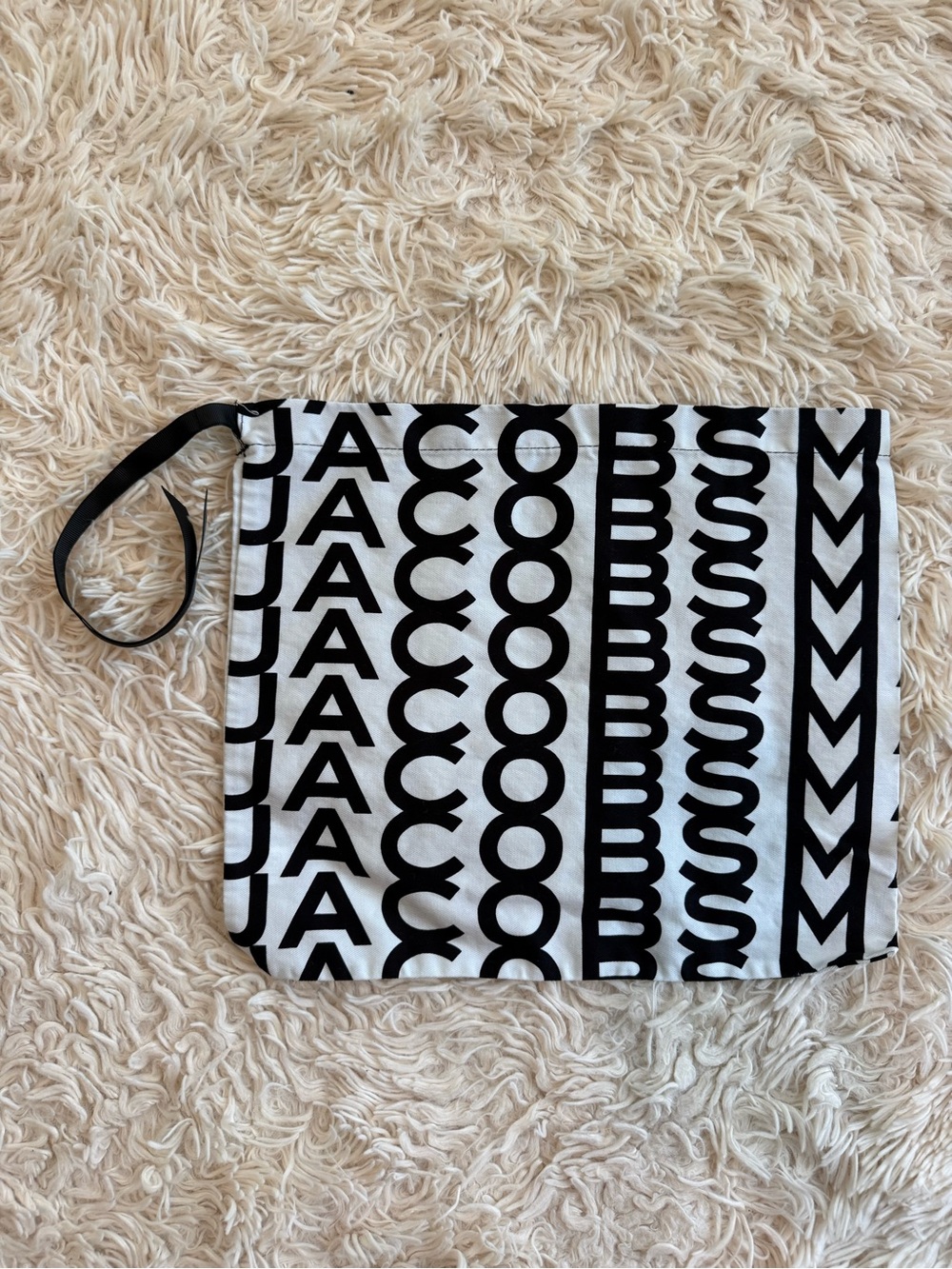 Marc Jacobs Black White Logo Print Cotton Drawstring Dust Bag 13x11